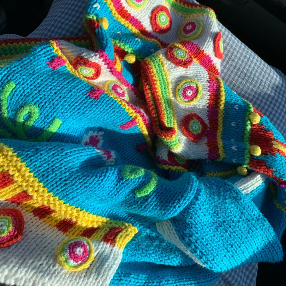 RARE Vintage rainbow chunky cardigan size M